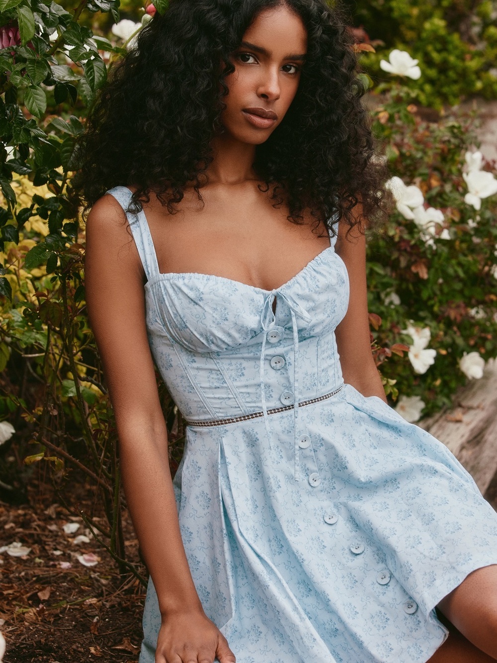 House of CB Calia Powder Blue Floral Button-Front Mini Dress